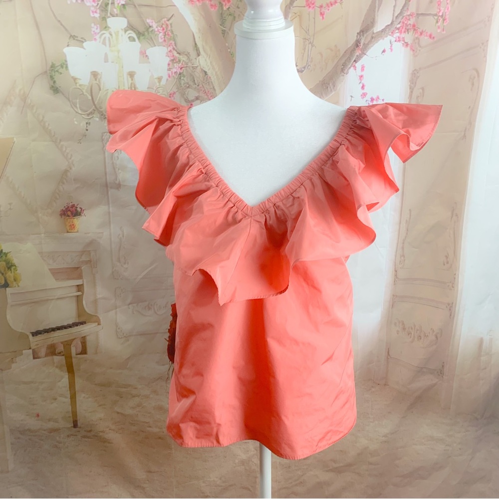 Rebecca Taylor Off Shoulder Ruffle Blouse in Peach - Picture 5 of 12